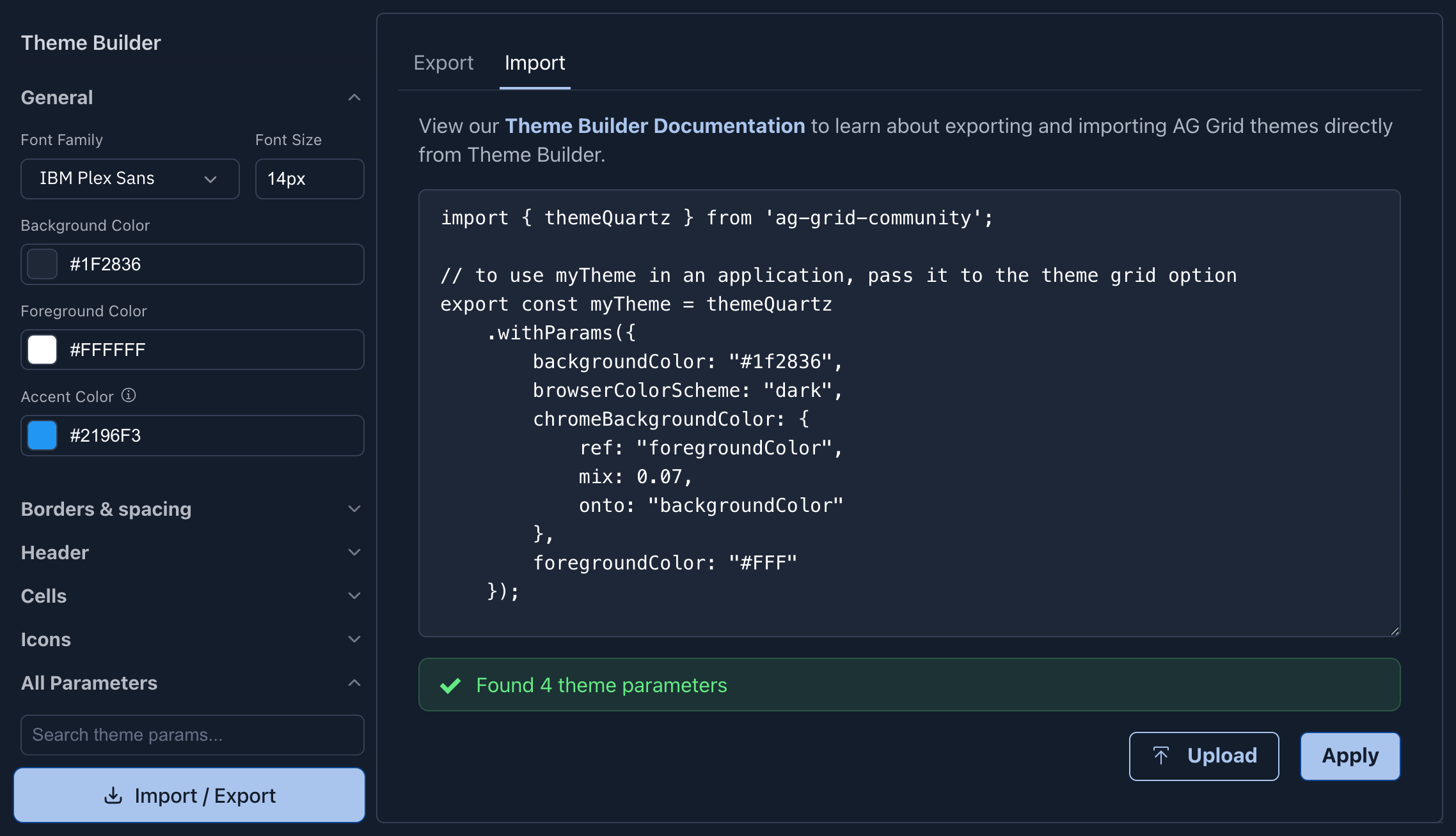 React Grid: Theme Builder Import and Export | AG Grid