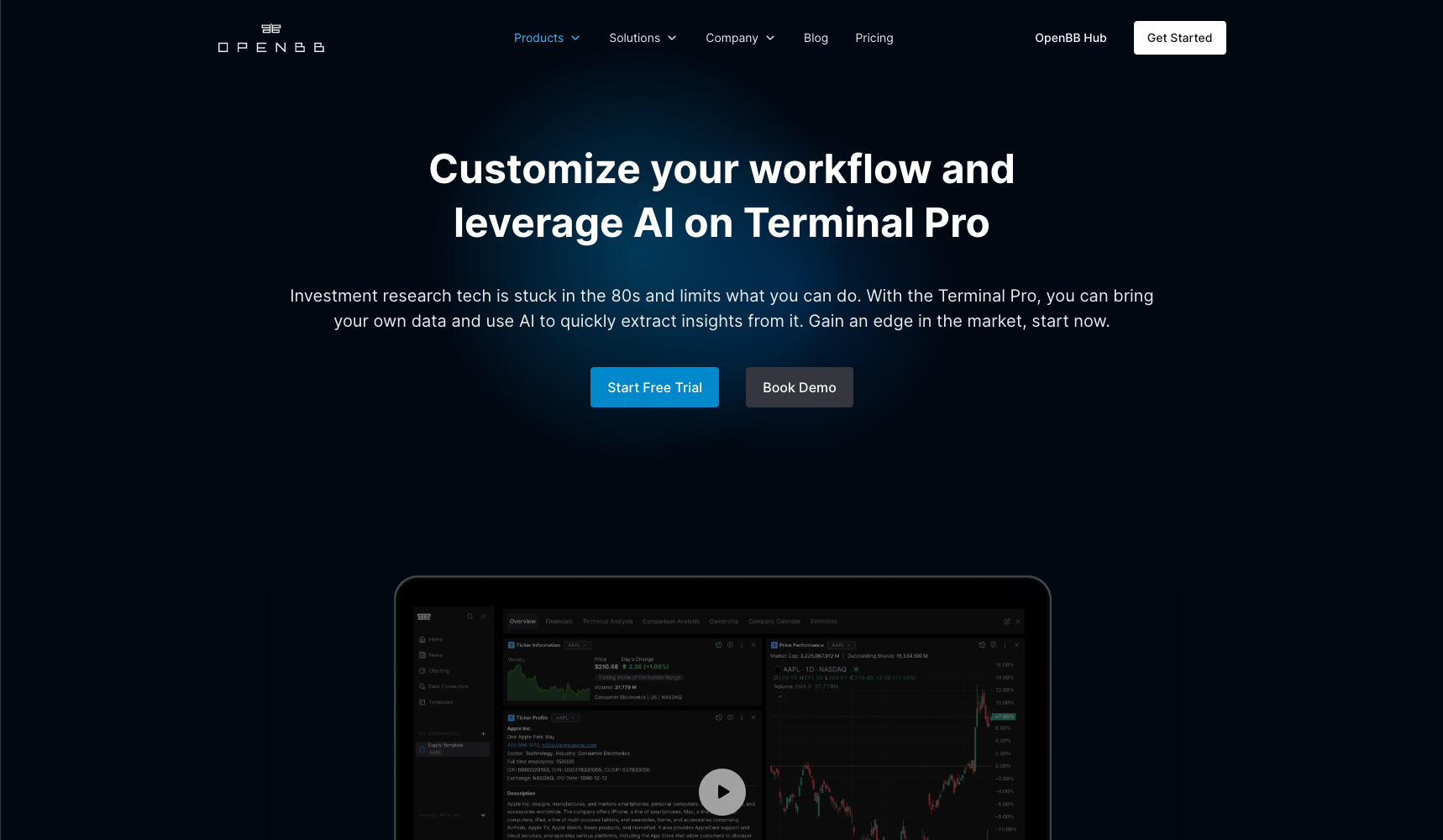 OpenBB Terminal Pro Landing Page with React Table