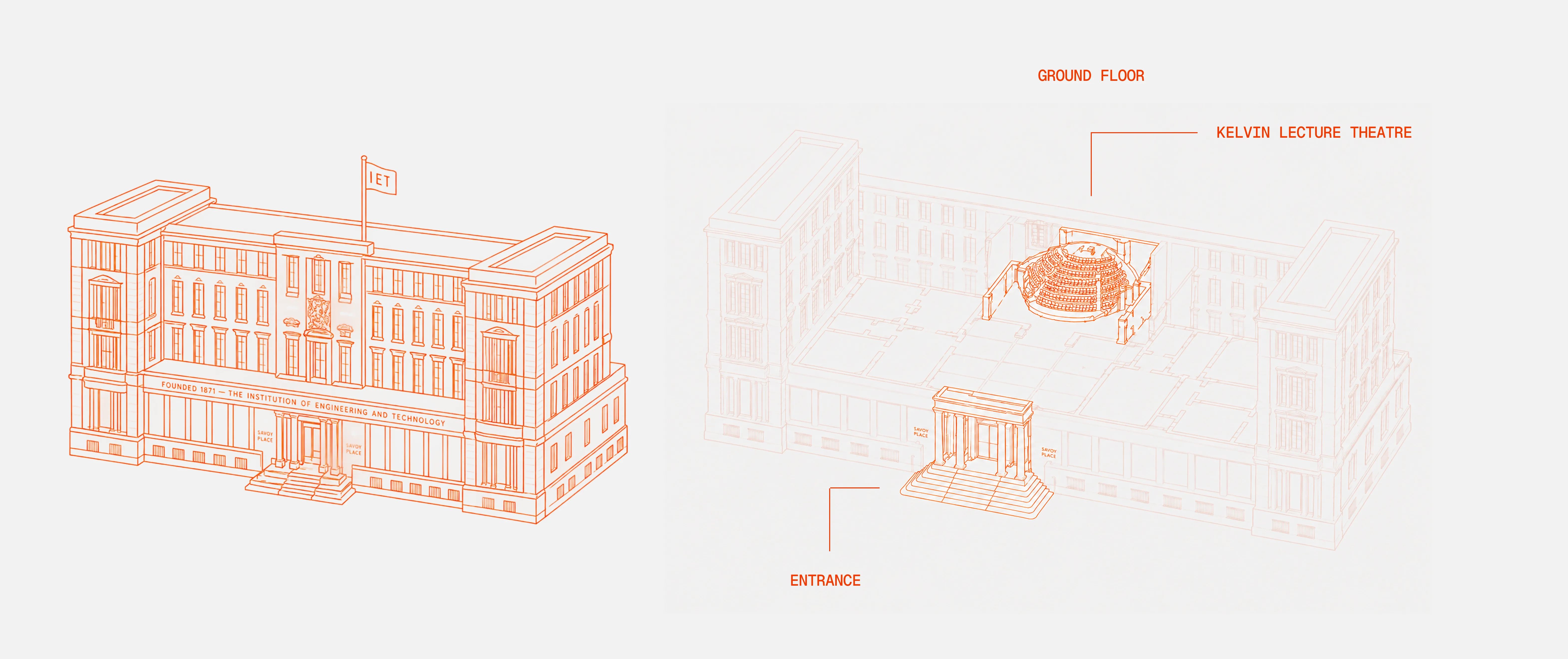 Line drawing of IET London at 2 Savoy Place